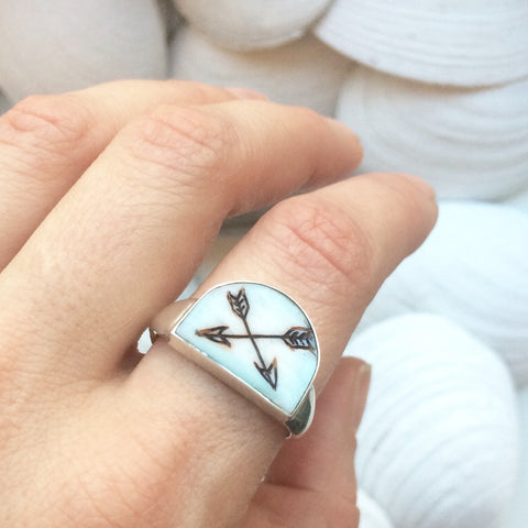 Double Arrow Etched Piano Key Sterling Silver Rings