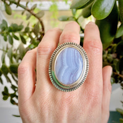 blue lace agate large silver ring