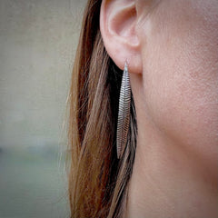 Silver Etched Long Leaf Earrings