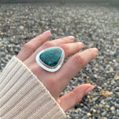 Large Triangle Chrysocolla Half Stamped Ring