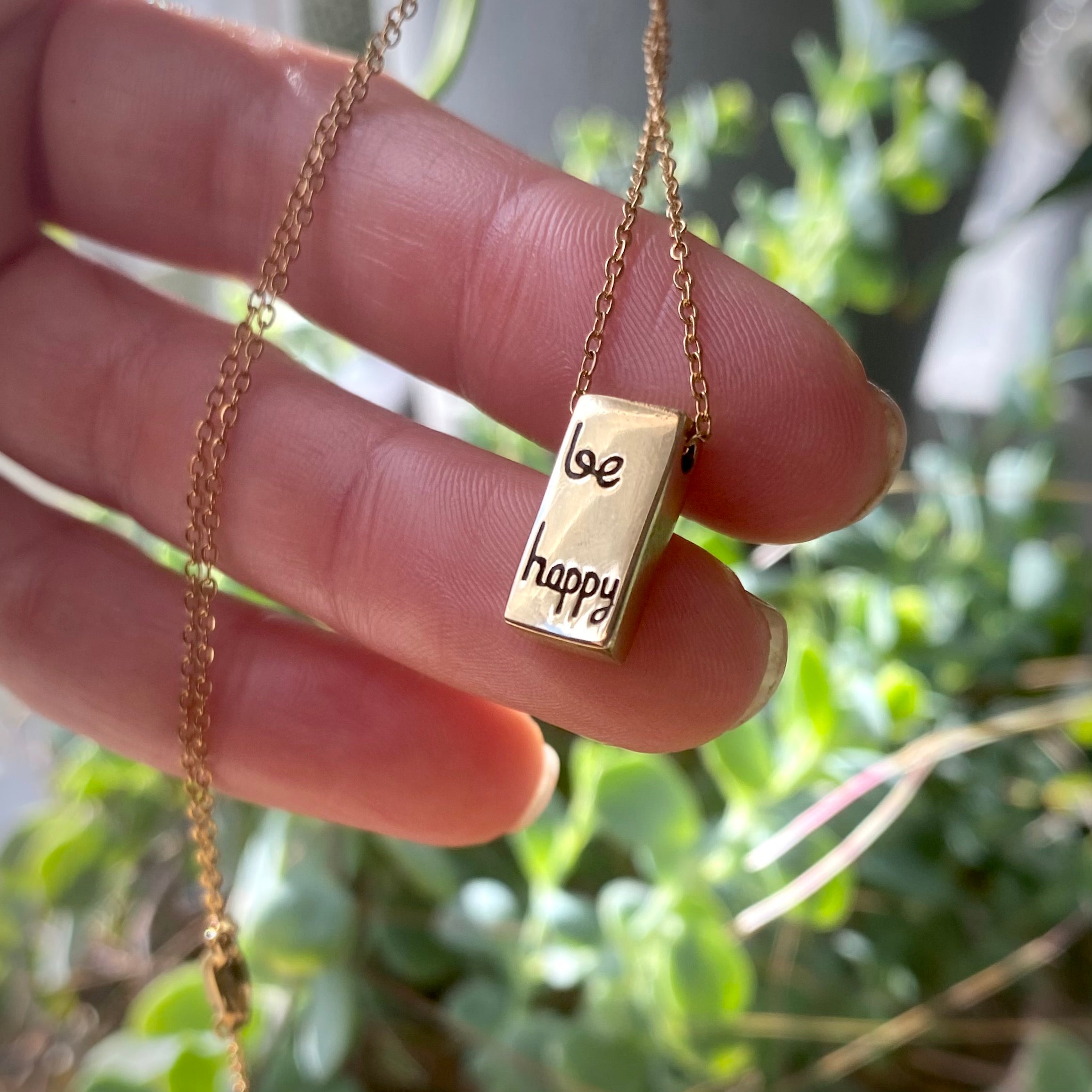 "Be Happy" Rectangle Necklace